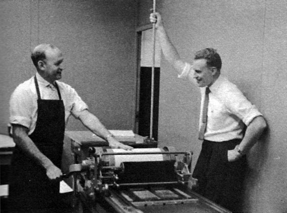 At the Press of the Good Mountain, 1955. Alexander Lawson, left, and colleague, Raymond Vosburgh.
